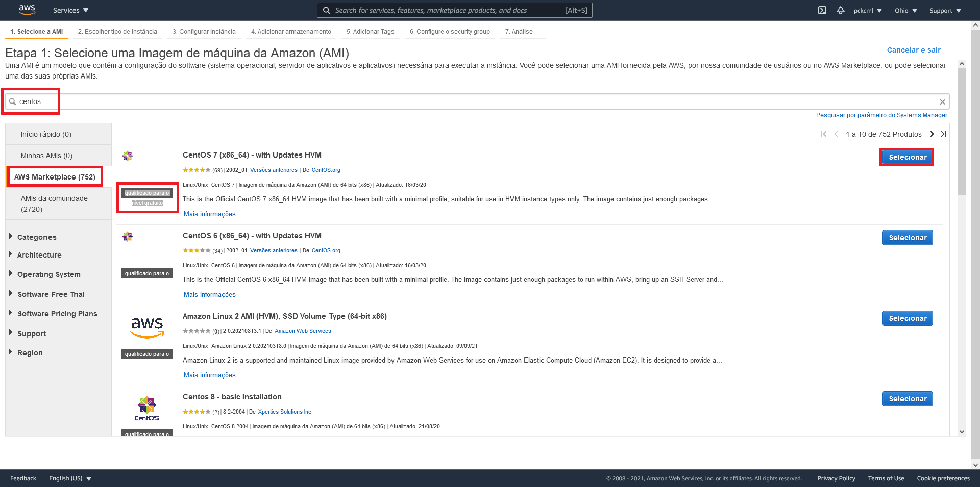 Criação de uma instância EC2 na AWS, passo 1