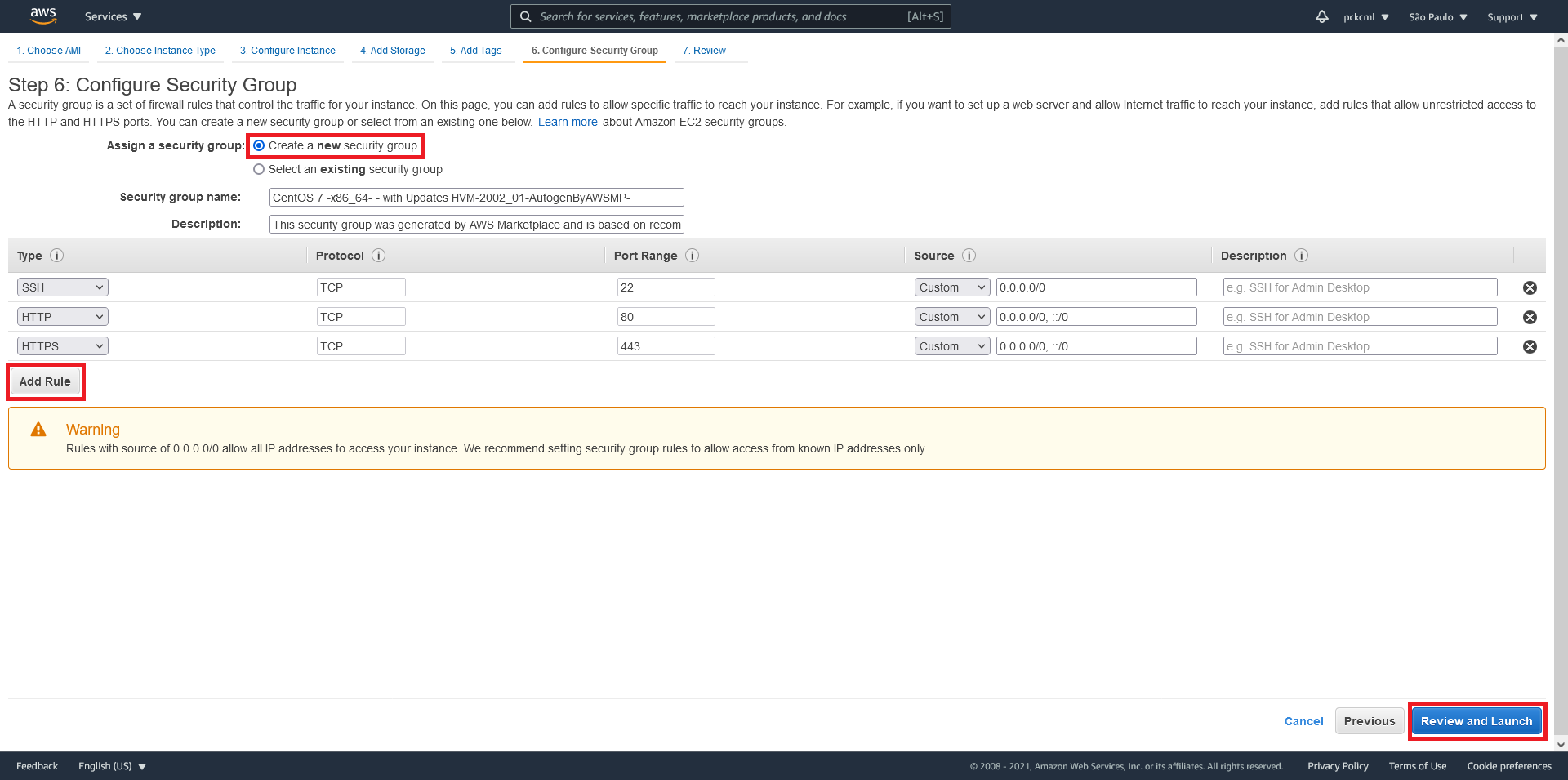 Creating an EC2 instance on AWS, step 6