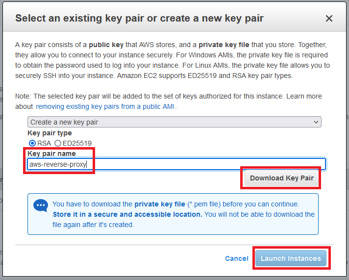 Creating an EC2 instance on AWS, key pair creation