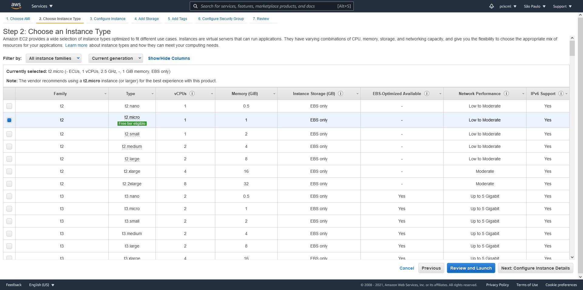 Creating an EC2 instance on AWS, step 2