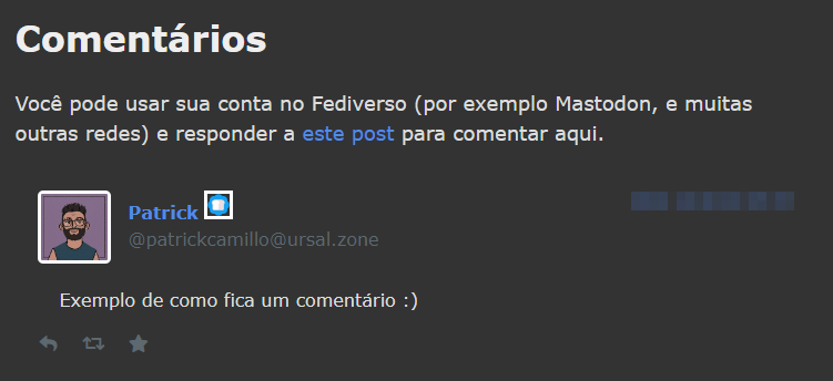 Captura de tela de um comentário de exemplo